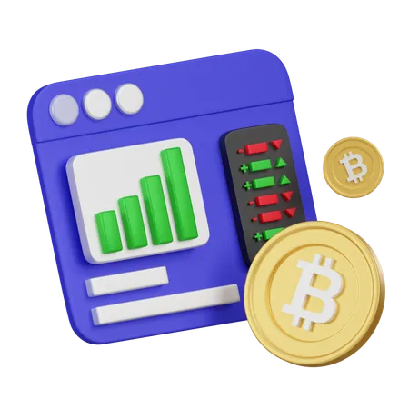 3 D Representation Of A Cryptocurrency Market Dashboard With Analytical Charts And A Bitcoin Symbol Depicting Financial Monitoring 3D Icon
