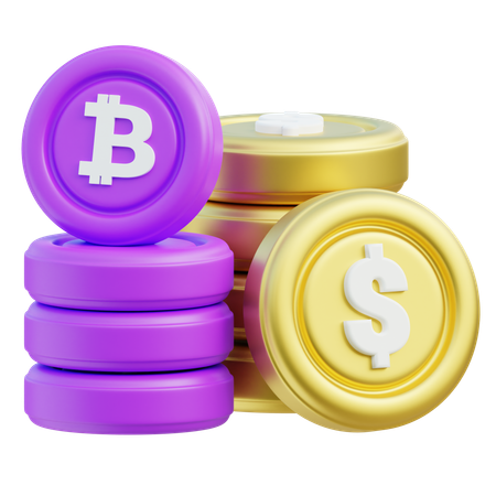 Bitcoin And Dollar Coins Investment Concept  3D Icon