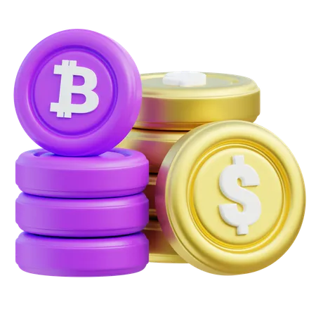 Bitcoin And Dollar Coins Investment Concept  3D Icon