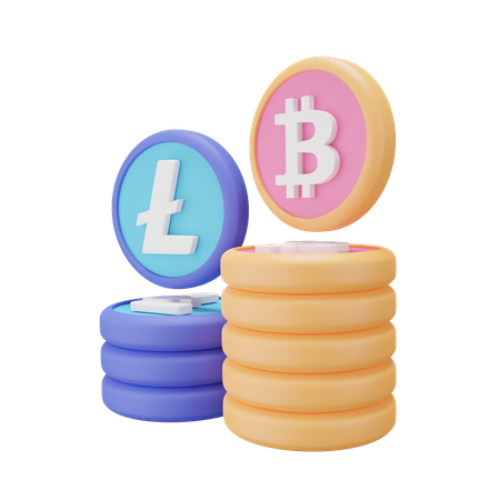 Bitcoin And Litecoin 3D Icon
