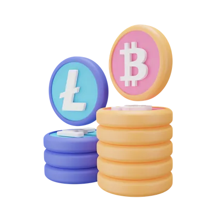 Bitcoin And Litecoin 3D Icon