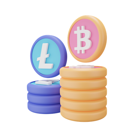 Bitcoin And Litecoin  3D Icon