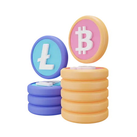 Bitcoin And Litecoin  3D Icon