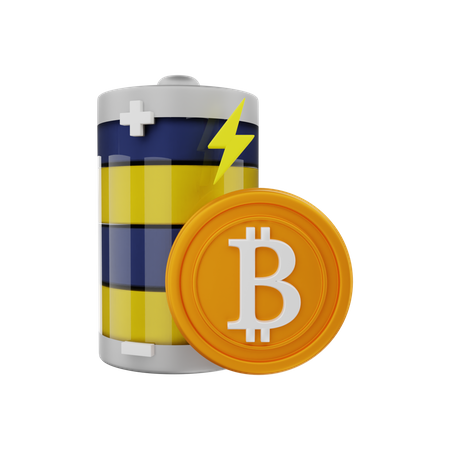 Bitcoin avec l'énergie de la batterie  3D Illustration