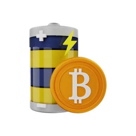 Bitcoin avec l'énergie de la batterie  3D Illustration