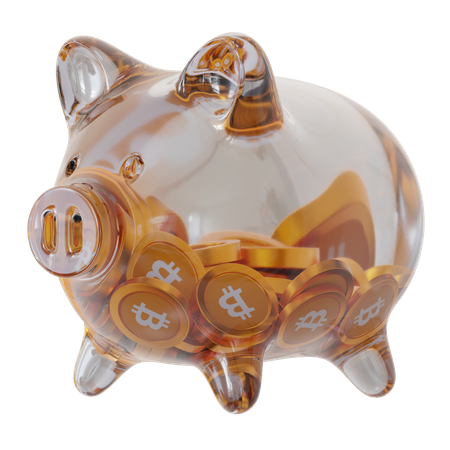 Bitcoin (BTC) Clear Glass Piggy Bank  3D Icon