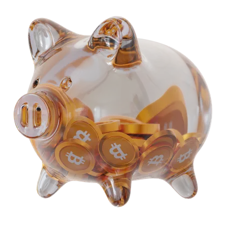 Bitcoin (BTC) Clear Glass Piggy Bank  3D Icon