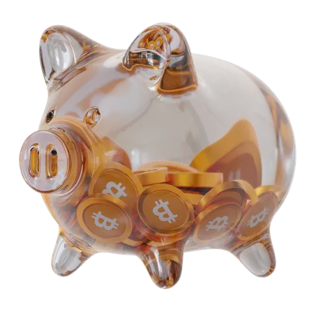 Bitcoin (BTC) Clear Glass Piggy Bank 3D Icon