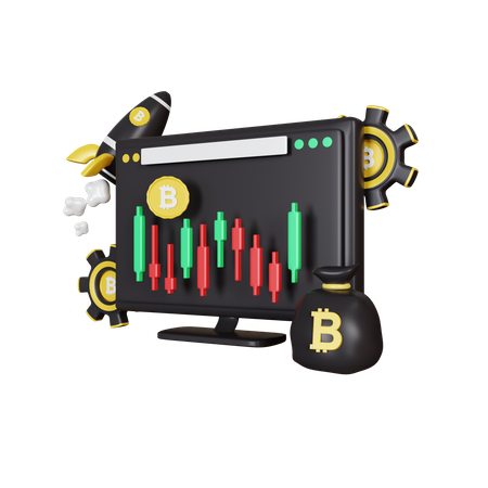 Bitcoin Candlestick Chart  3D Illustration