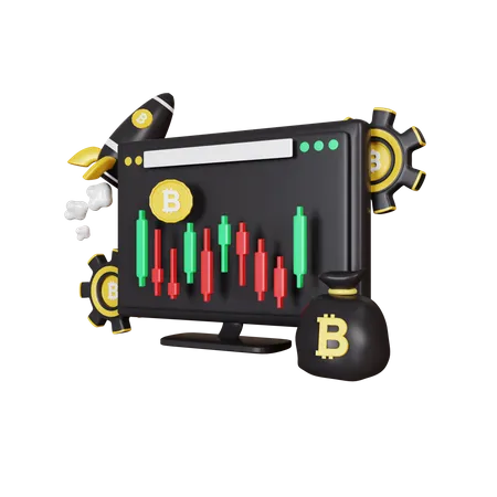 Bitcoin Candlestick Chart 3D Illustration