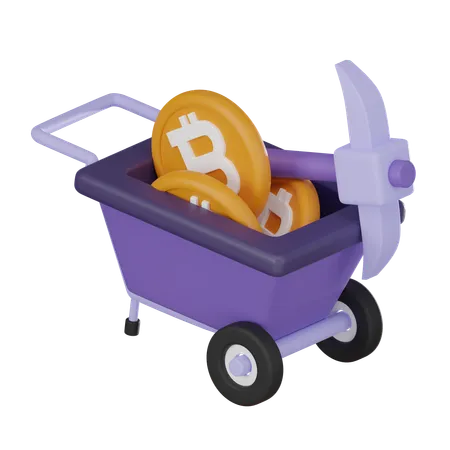 Minecart Filled With Bitcoin Coins And Pickaxe Symbolizes Process Of Cryptocurrency Mining Presentations Website Designs Related Cryptocurrency And Blockchain Technology 3 D Render Illustration 3D Icon