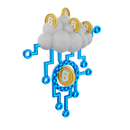 Bitcoin Cloud Network  3D Illustration