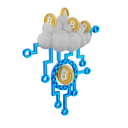 Bitcoin Cloud Network  3D Illustration