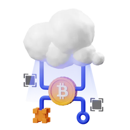 Bitcoin Cloud Network  3D Illustration