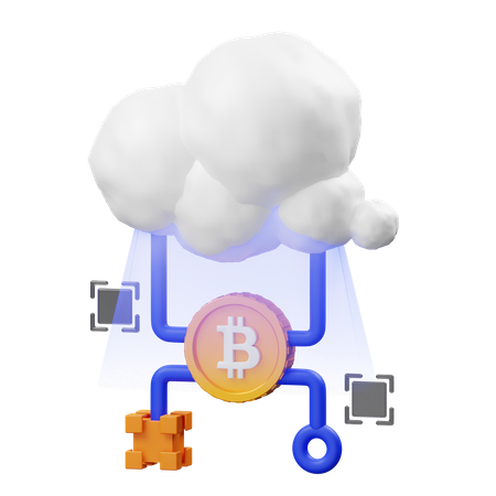 Bitcoin Cloud Network 3D Illustration