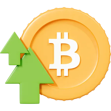 Pièce Bitcoin avec flèche verte vers le haut  3D Icon