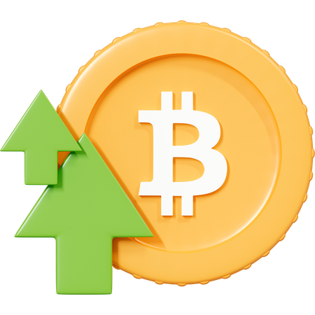 Bitcoin Coin With Green Up Arrow  3D Icon