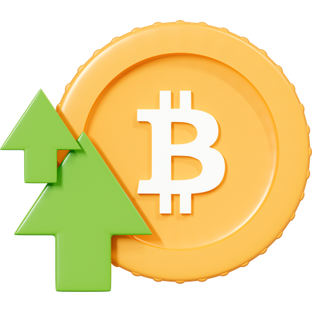 Bitcoin Coin With Green Up Arrow  3D Icon
