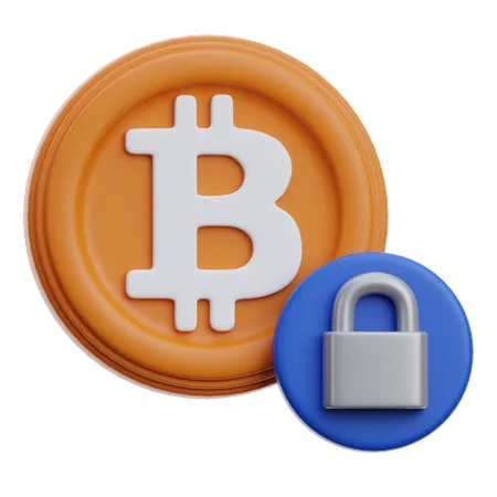 Bitcoin Coin With Security Lock  3D Icon