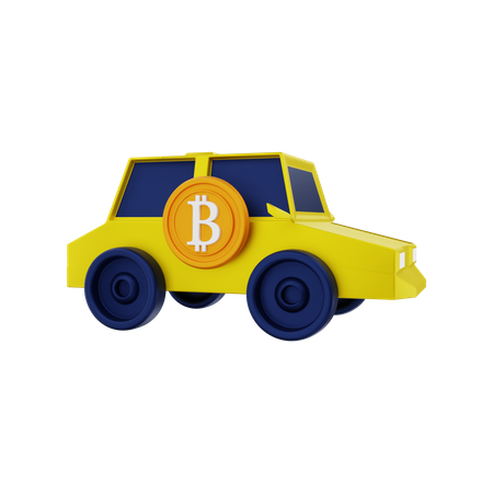 Bitcoin com carro  3D Illustration