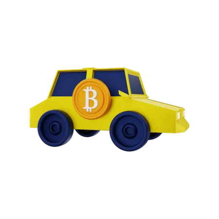 Bitcoin com carro  3D Illustration