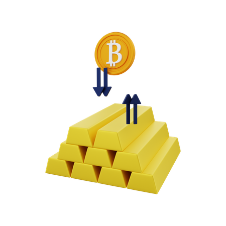 Bitcoin com ouro  3D Illustration