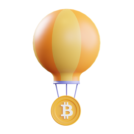 Bitcoin con globo aerostático  3D Illustration