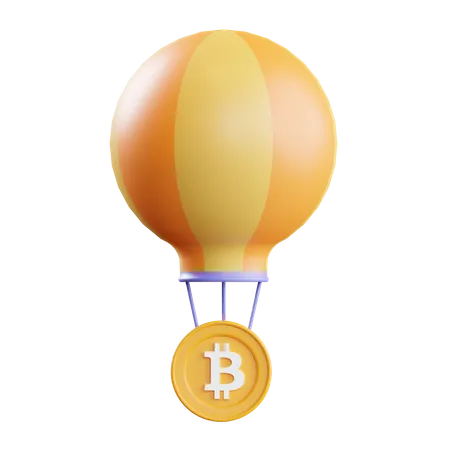 Bitcoin con globo aerostático  3D Illustration