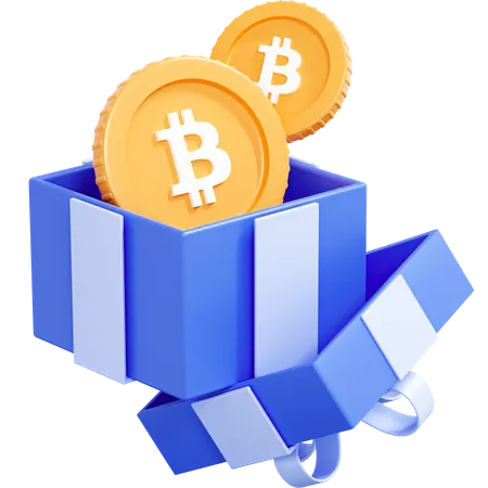 Moeda criptográfica Bitcoin em caixa de presente  3D Icon