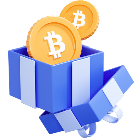 Bitcoin Crypto Coin In Gift Box  3D Icon