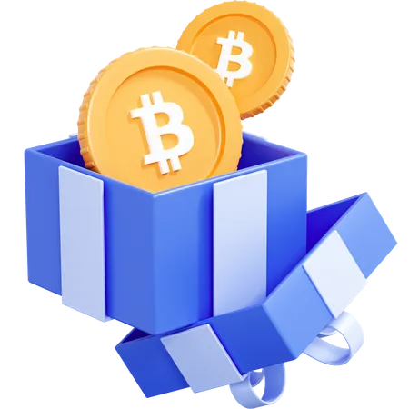 Bitcoin Crypto Coin In Gift Box  3D Icon