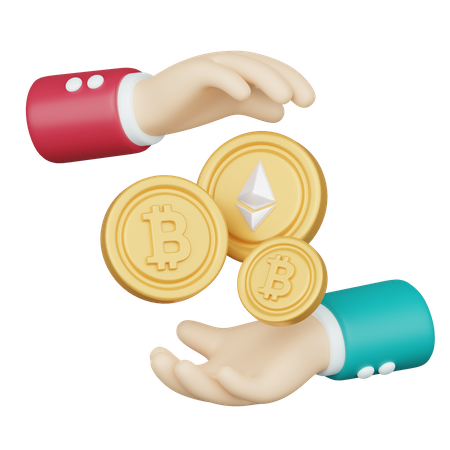 Bitcoin e ethereum na mão  3D Icon
