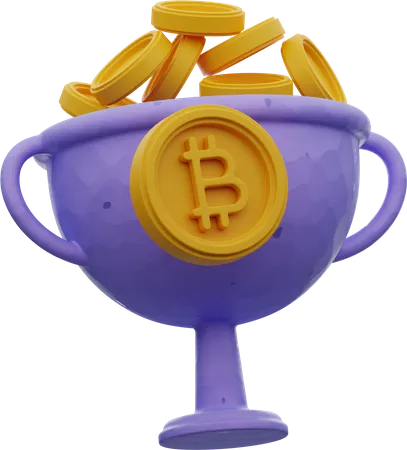 Bitcoin en copa ganadora  3D Illustration