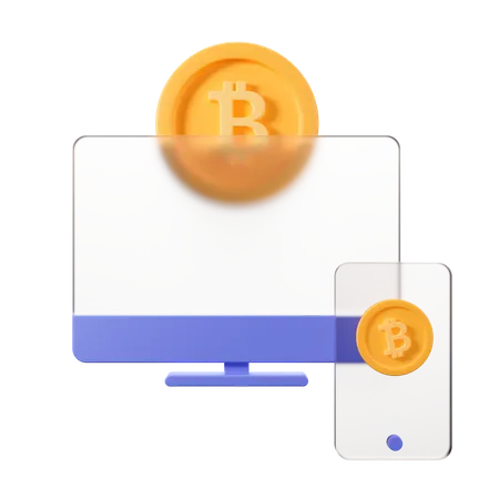 Bitcoins en línea  3D Illustration