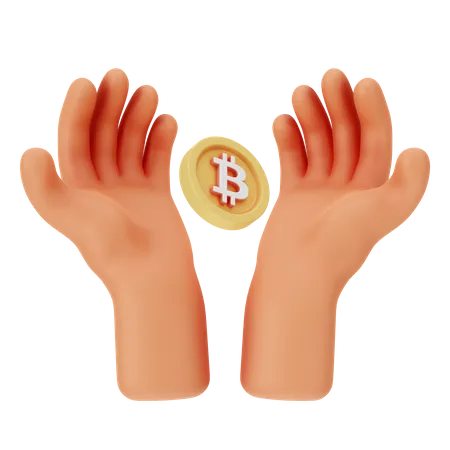 Bitcoin en mano  3D Icon