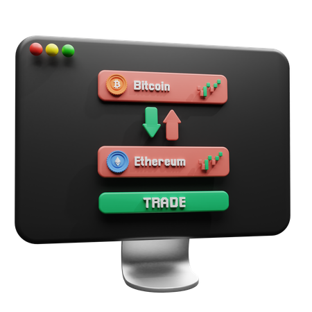 Bitcoin Ethereum Trade Desktop 3D Illustration