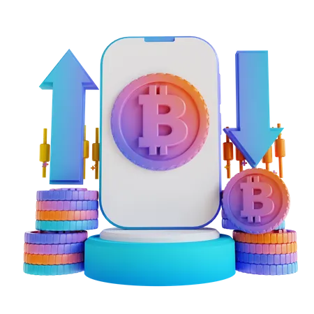 3 D Illustration Podium Up And Down Bitcoin Trading 3D Illustration