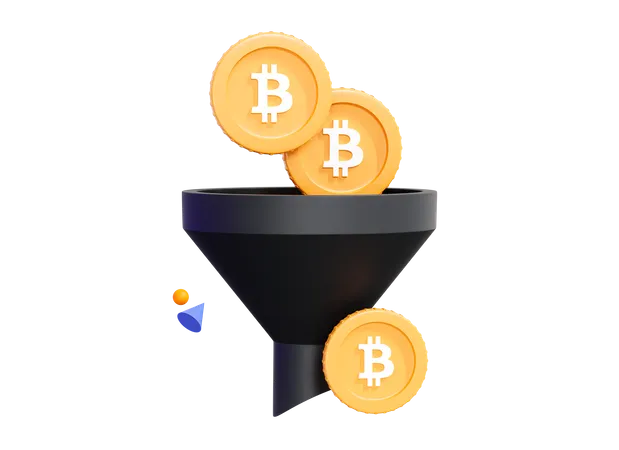 3 D Bitcoin Filter Sales Funnel Online Marketing And E Commerce Crypto Trading Digital Investment Sort Money And Coin 3D Icon