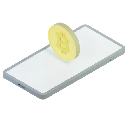 Isometric Phone With A Bitcoin Floating On Its Side 3D Icon