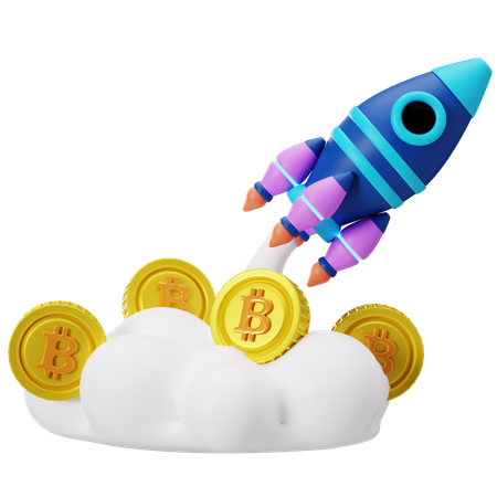 Lançamento do Bitcoin Rocket para o Sucesso  3D Illustration