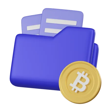 A 3 D Image Of A Blue Folder Symbolizing A Cryptocurrency Portfolio With A Golden Bitcoin Coin Representing Investment Assets 3D Icon