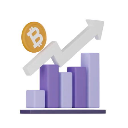 Bitcoin Coin On Rising Bar Graph Symbolizes Upward Trend Of Bitcoin Value Exchange Rate Presentations Marketing Materials Or Website Related To Cryptocurrency And Finance 3 D Render Illustration 3D Icon