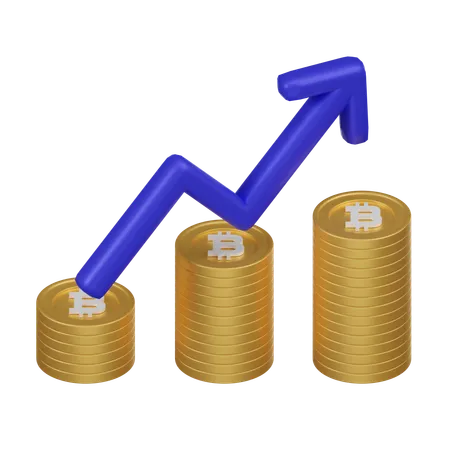 The 3 D Illustration Showing Increasing Stacks Of Bitcoin Coins With An Upward Trend Arrow Depicting The Growth Of Cryptocurrency Investments 3D Icon