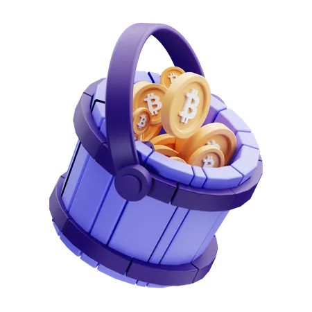 Bitcoin In Bucket 3D Illustration