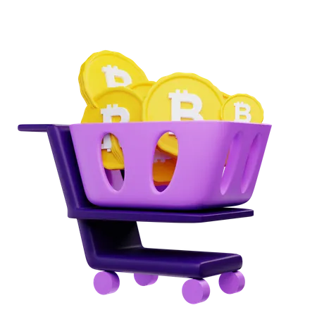 3 D Rendering Bitcoin On Shopping Cart Illustration Object With Transparent Background 3D Illustration
