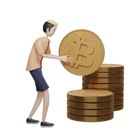 Inversor bitcoin  3D Illustration