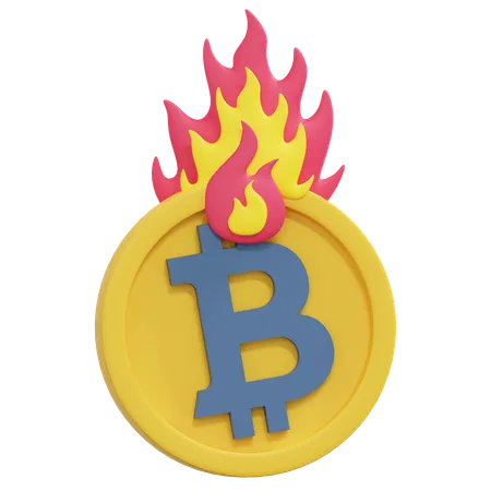Bitcoin On Fire 3 D Crypto Icon Illustration 3D Icon