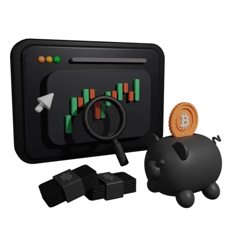 Crypto Trading Screen With Piggy Bank For Any Finance Project 3D Illustration