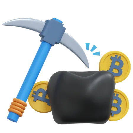 Bitcoin Crypto Mining Axe 3 D Crypto Icon Illustration 3D Icon