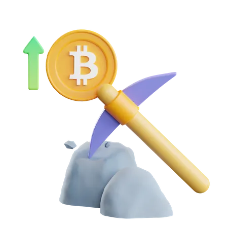 Extraction de Bitcoin avec une pioche  3D Illustration